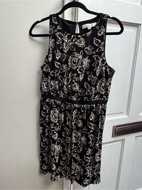 LOFT Black with Cream Floral Sleeveless Dress